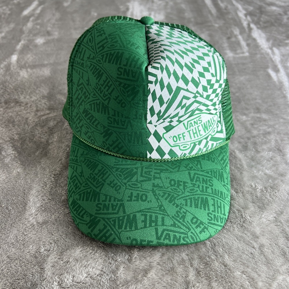 Vans "Off‎ The Wall" Vintage Trucker Snapback Hat OTTO Brand Green Graphic Cap